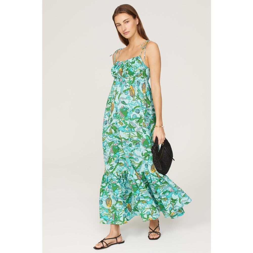 Kate Spade Women's Under The Sea Tie-Strap Dress Sleeveless Green Size Small